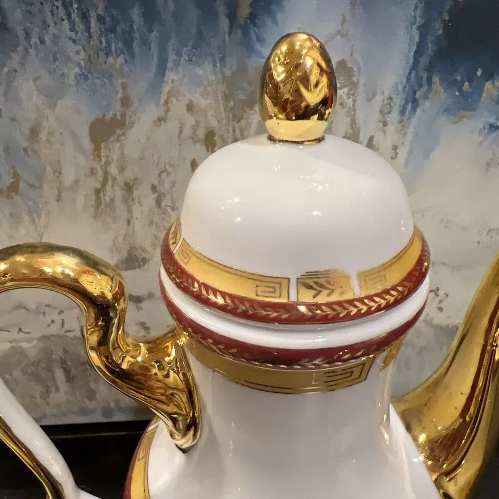 Yau Shing Laurel Shield Fine Porcelain Demitasse Coffee Set of 9